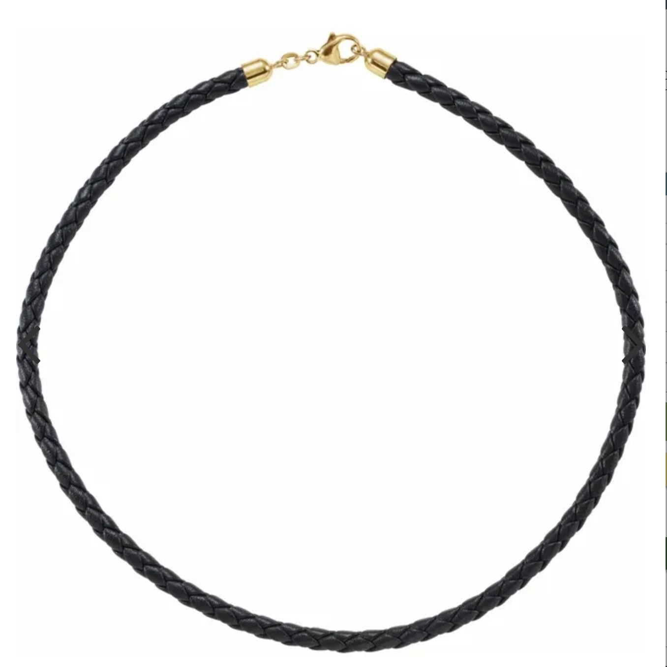 Black Leather Cord Necklace 14K Yellow Gold Lobster Clasp 16