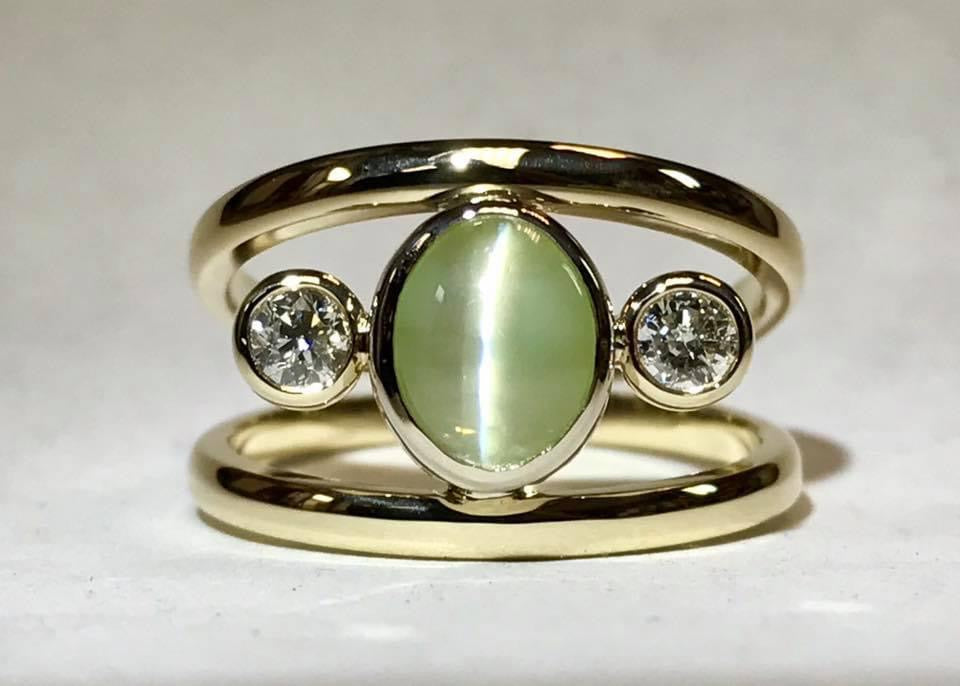 Cats-Eye Chrysoberyl & Diamond Ring, by JeffDowning